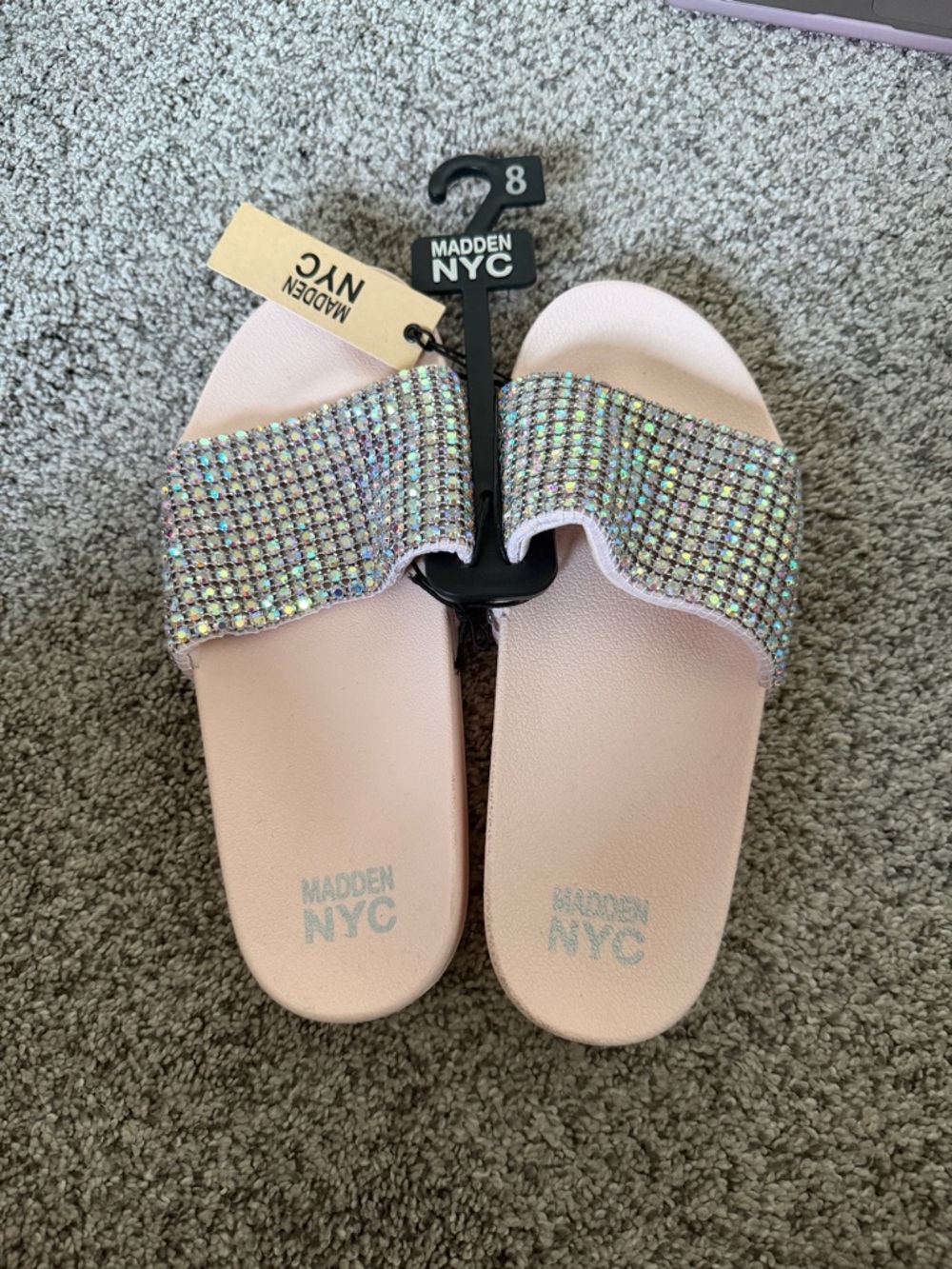 Madden NYC Pink Crystal Slide Sandals